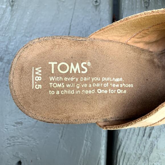 TOMS Sandstorm Tan Perforated Suede Nubuck Majorca Mule Sandal Shoe Peep Toe 8.5 - Picture 7 of 9